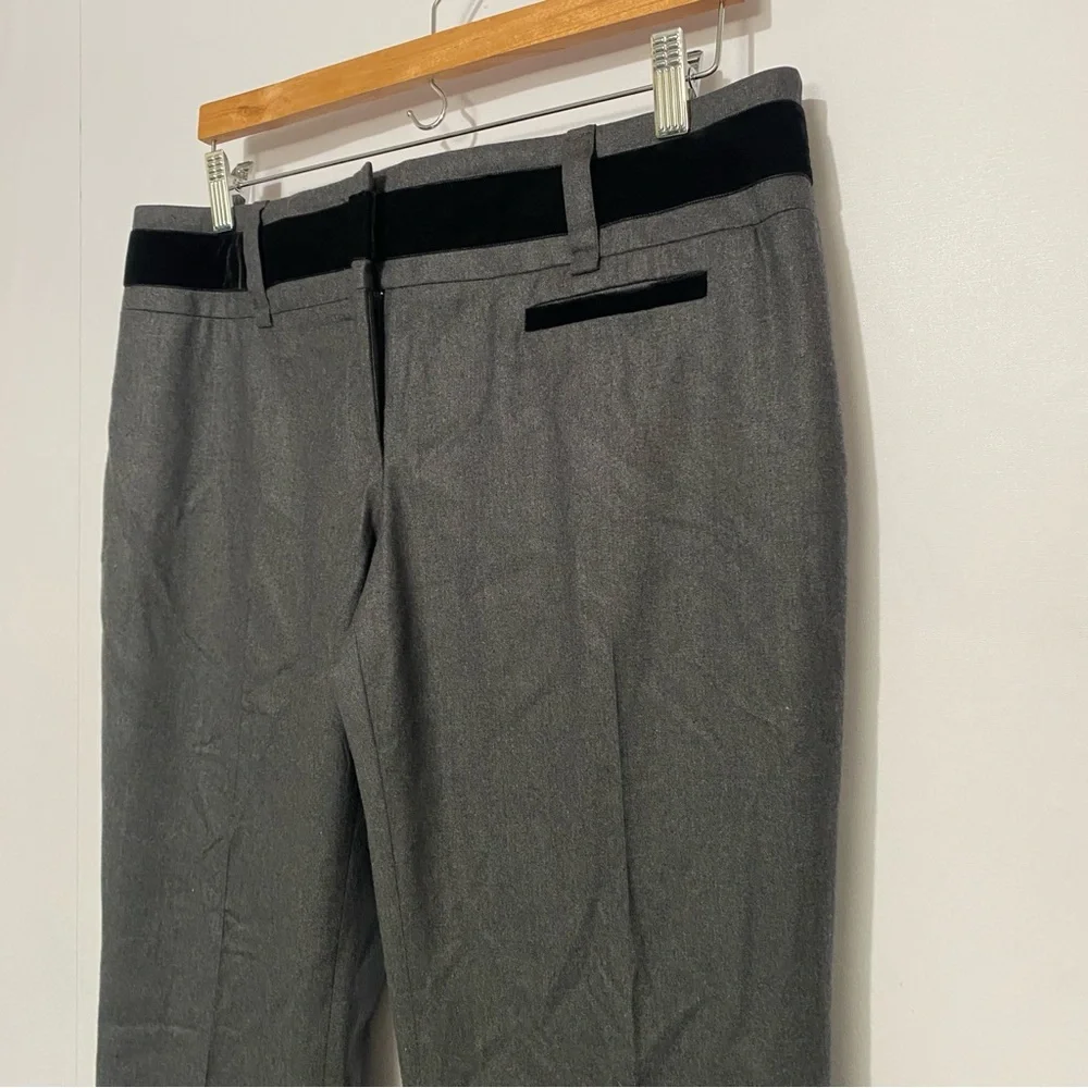 CELINE Gray Wool Trousers‎ Velvet Trim Tailored Pants 44 (US 12) Made in France
